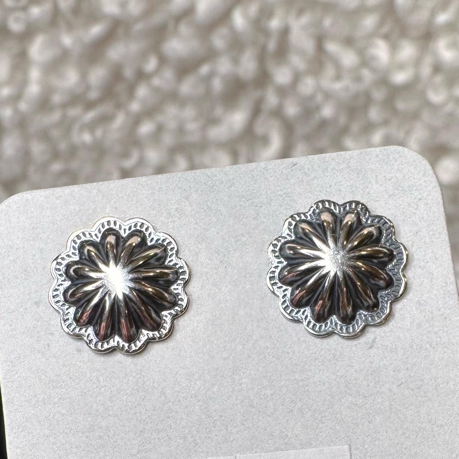 Sterling Silver Concho Stud Earrings