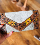 Tooled Leather with Sunflowers & Cowhide Western Style Wallet Can Be Personalized Gifts for Her Mothers Day Gift Custom Gift