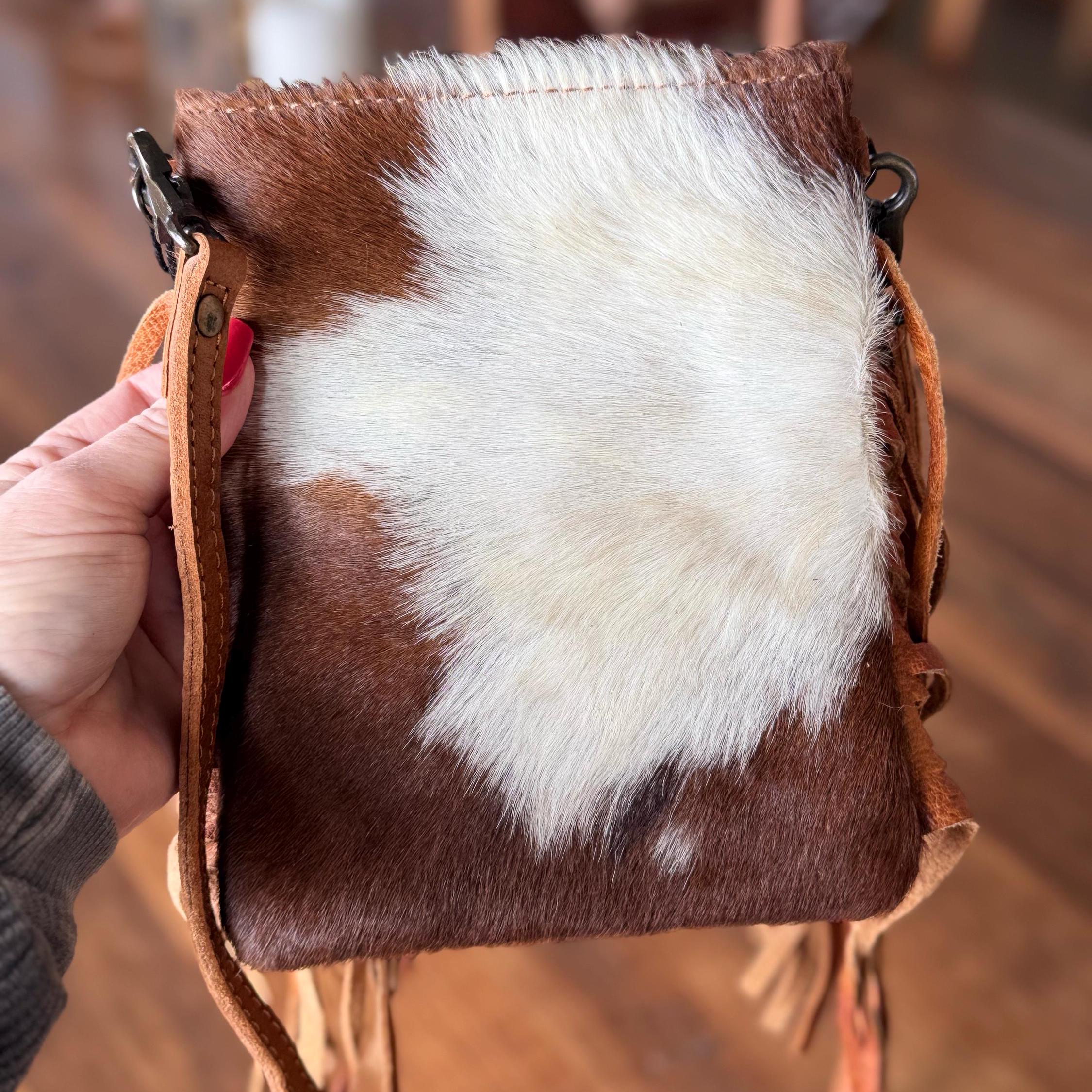 Small Customizable Cowhide Western Crossbody Purse Gift For Mom Personalize with Name Initials Logo Farm or Cattle Brand Monogram
