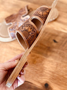 Tooled Leather, Brown Floral, Slide sandals, Western sandals, Western Slides, Summer Shoes, Western Accessories, Cowgirl Sandal, Flats