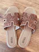 Tooled Leather, Brown Floral, Slide sandals, Western sandals, Western Slides, Summer Shoes, Western Accessories, Cowgirl Sandal, Flats