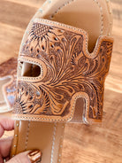 Tooled Leather, Brown Floral, Slide sandals, Western sandals, Western Slides, Summer Shoes, Western Accessories, Cowgirl Sandal, Flats
