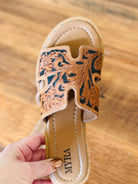 Tooled Leather, Brown Floral, Slide sandals, Western sandals, Western Slides, Summer Shoes, Western Accessories, Cowgirl Sandal, Flats