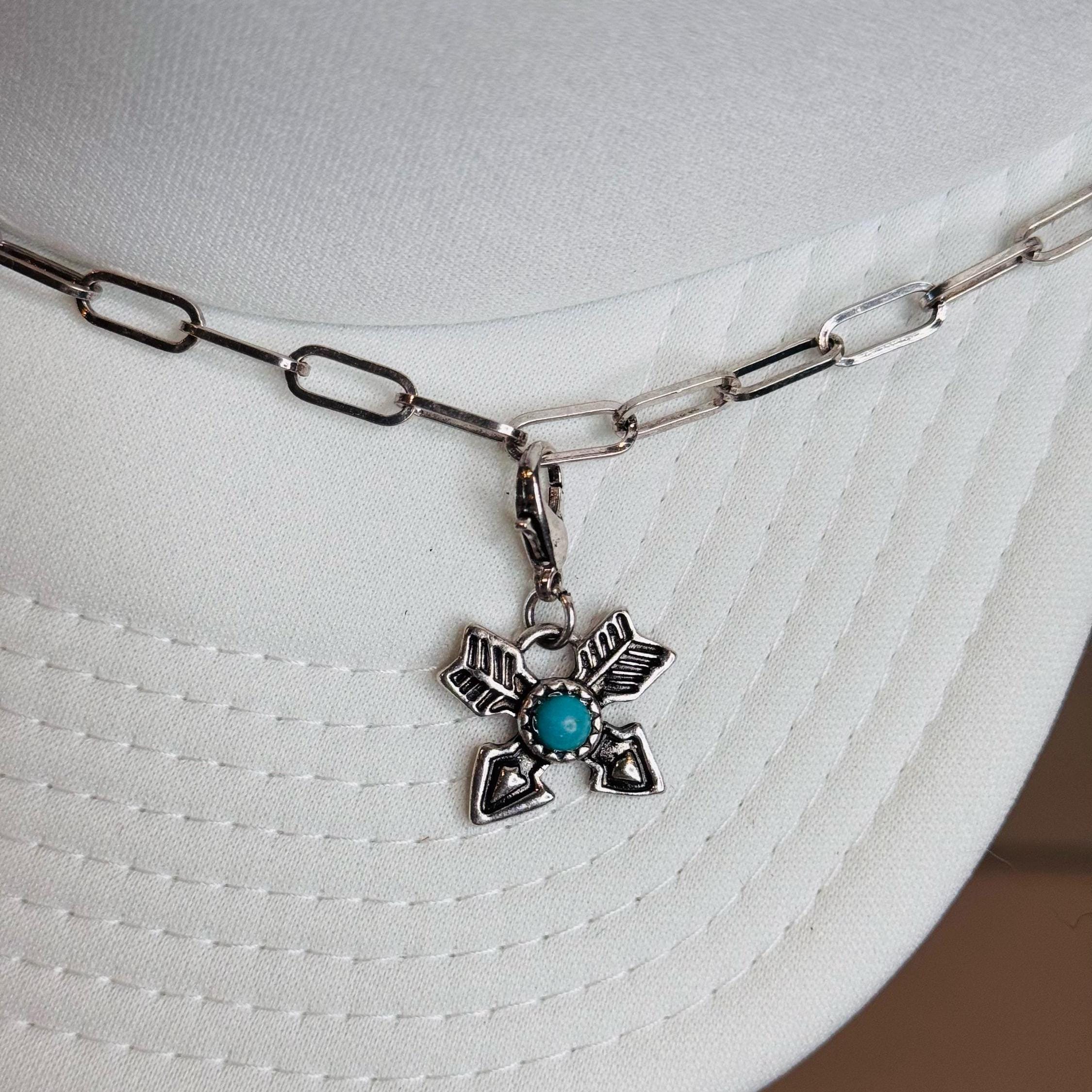 Silver & Turquoise Crossed Arrows, Hat Chain Charm Western Trucker Hat, Chain Decorate Your Own Trucker Hat
