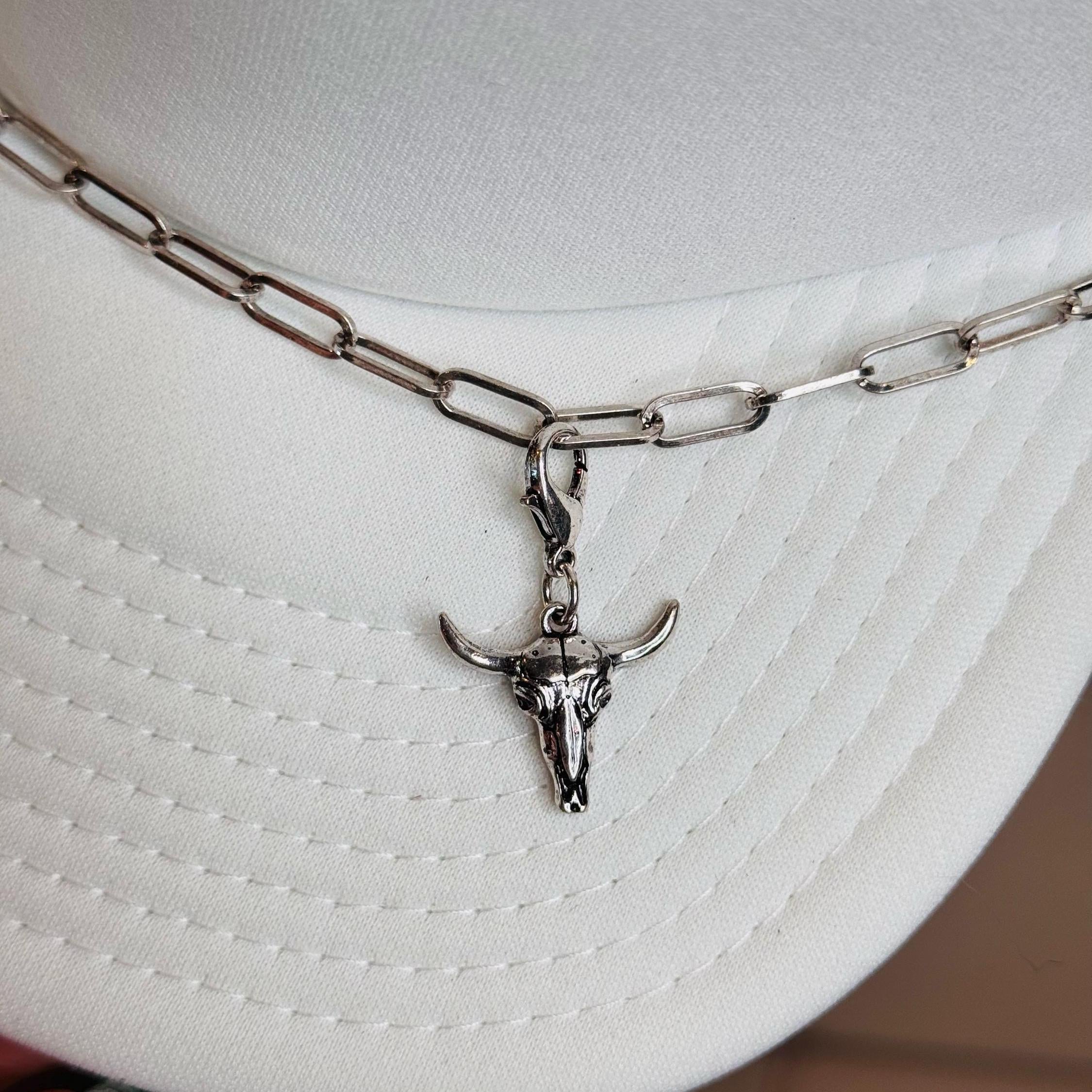 Silver Cow Skull Hat Chain Charm Western Trucker Hat, Chain Decorate Your Own Trucker Hat