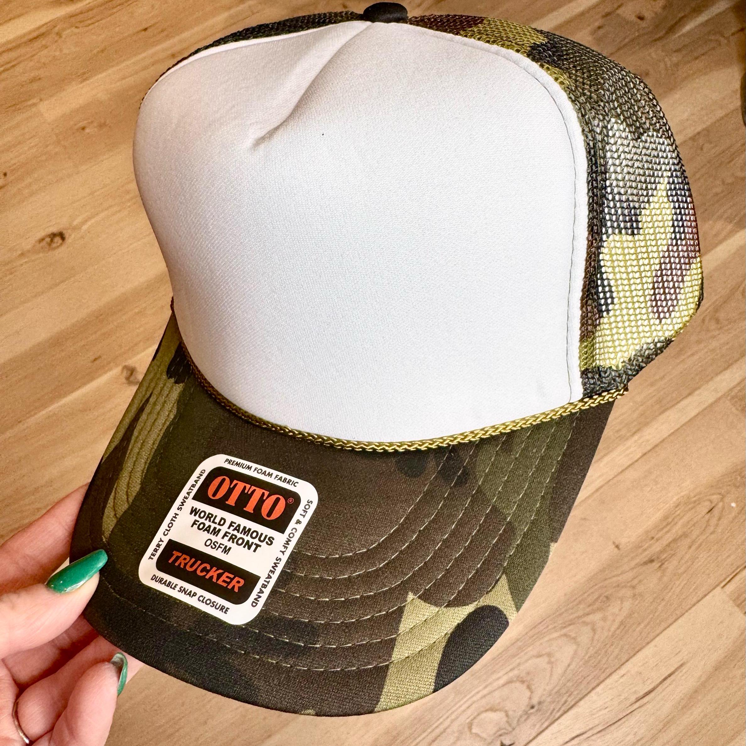 Otto Blank Trucker Hat, DIY Hat for Patches, Camo Trucker Hat, Mesh Back, Snap Back Hat Cap Camouflage Hat