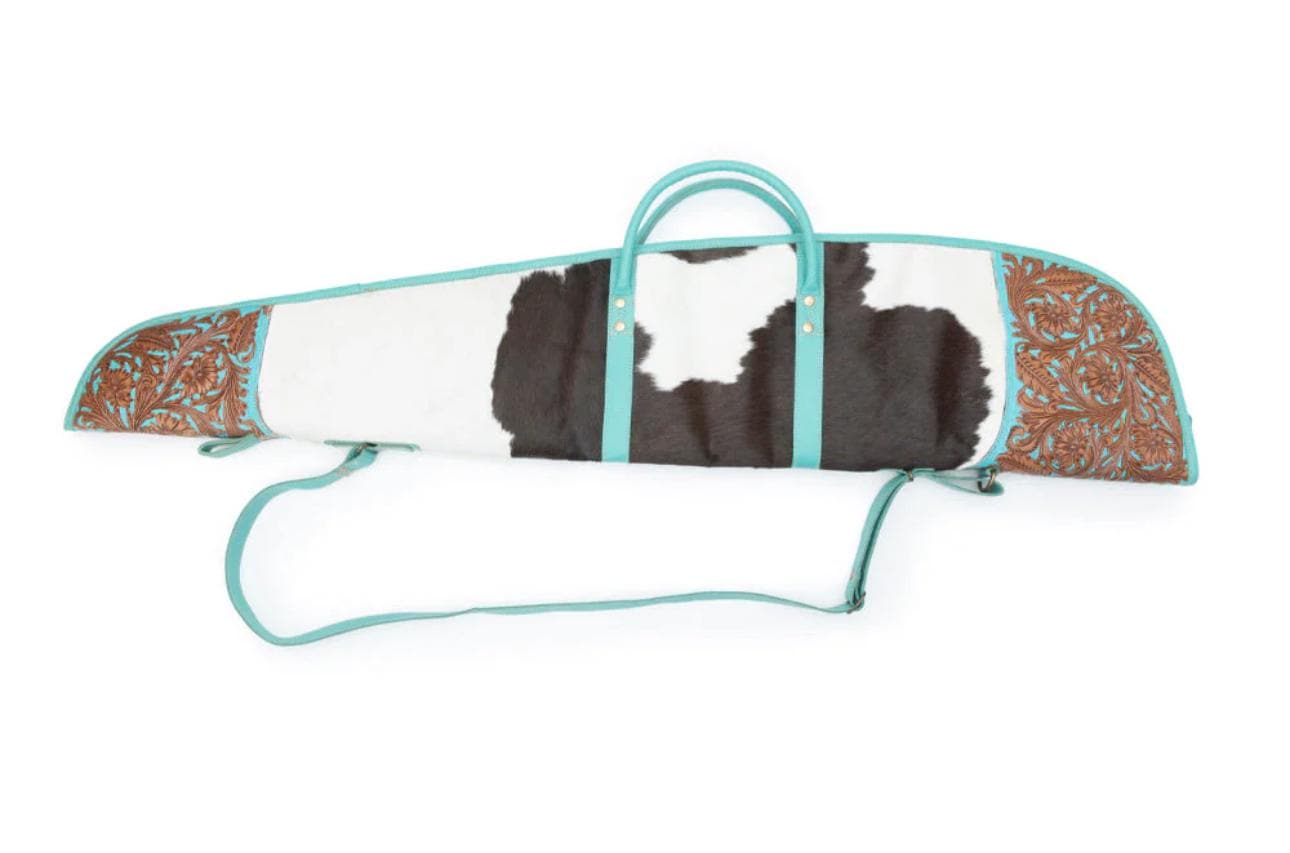 Custom Branded Cowhide & Tooled Leather Western Shotgun/Rifle padded Case Farm Brand Cow Brand Initials Personalized Men’s Women's Gift