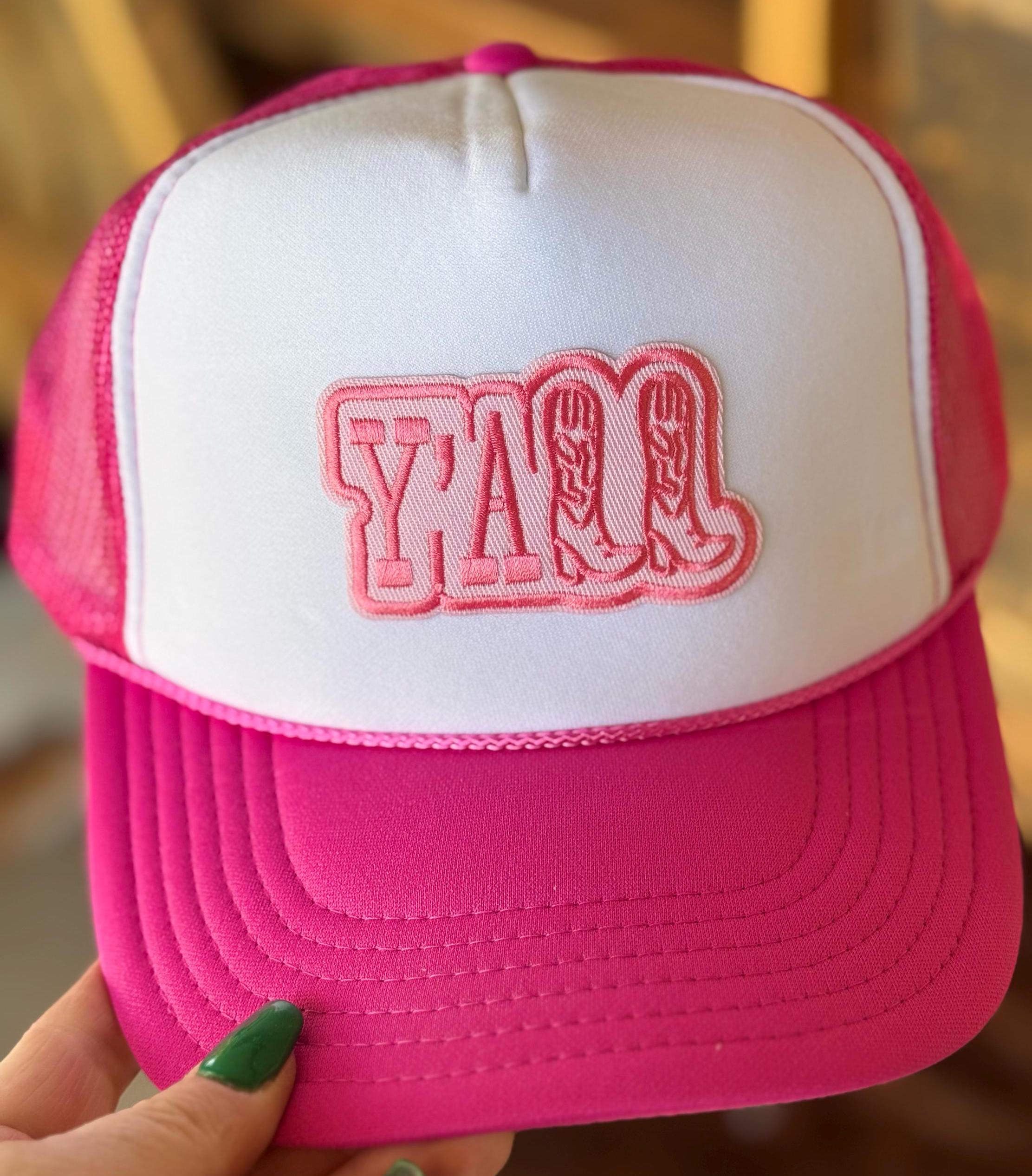 Y'all Boots Embroidered Patch, Otto Foam Trucker Hat in Pink, Spring Break, Vacation, Beach Hat, Sun Hat