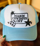 Makin Cowboys Cry Embroidered Patch, Glitter Stars Checkered Heart Trucker Hat in Light Blue Spring Break Vacation Beach Hat Sun Hat