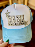 Mama Leopard Embroidered Patch, Glitter Stars Trucker Hat in Light Blue Spring Break Vacation Beach Hat Sun Hat Mothers Day Gift