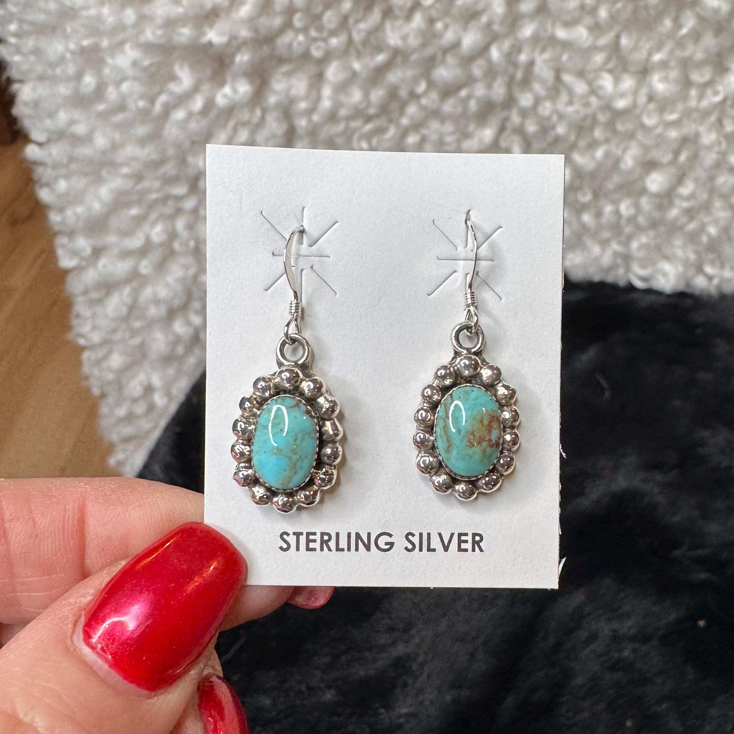 Sterling Silver Kingman Turquoise Dangle Earrings Sarah Yazzie