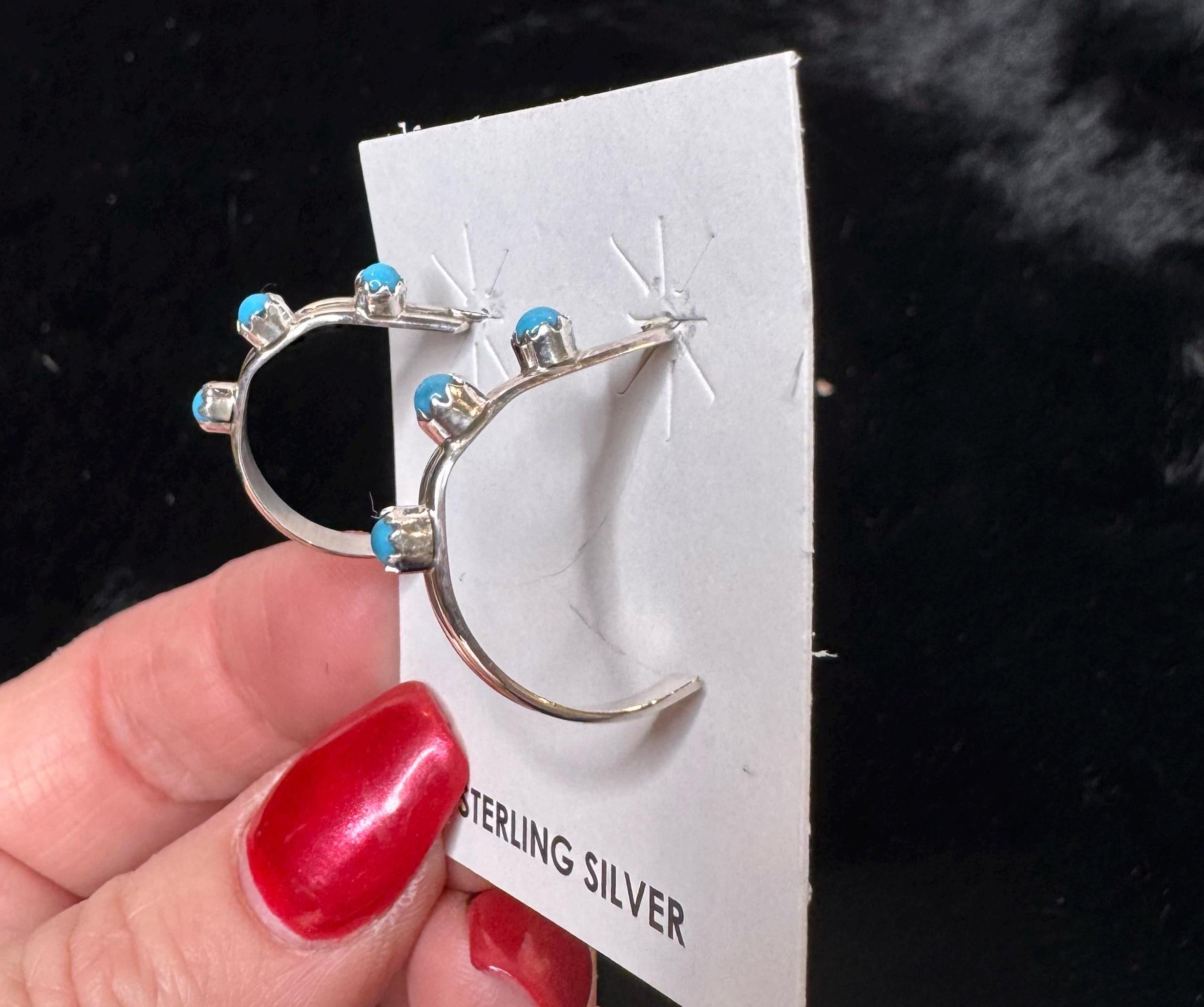 Sterling Silver & Kingman Turquoise Hoop Earrings Lorraine Chee