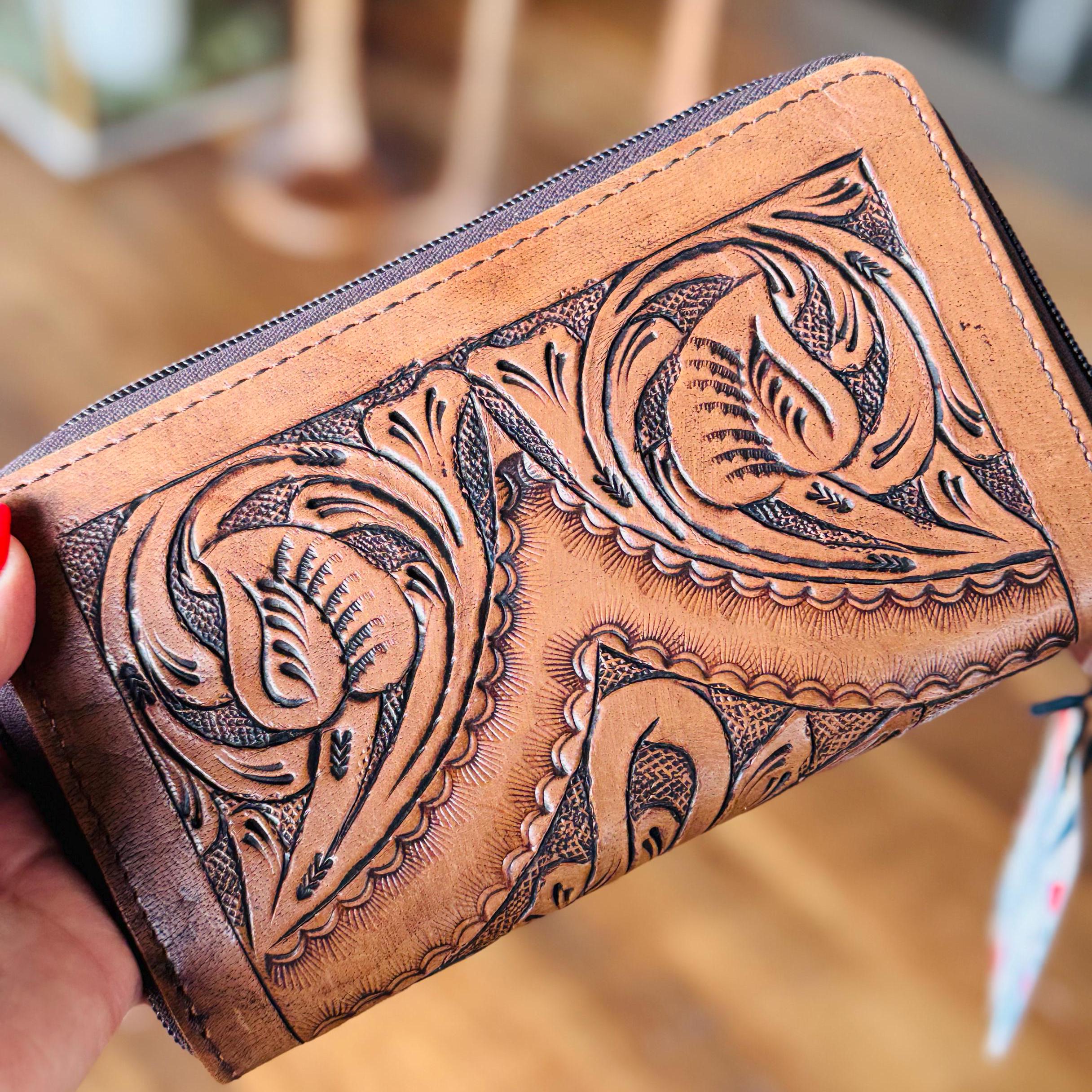 Tooled Leather Women's Zip around Style Wallet Western Wallet Cowgirl Wallet Gifts for Mom