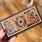 Customizable Tooled Leather & Cowhide Men's Women's Checkbook Style Wallet, We add your Farm Brand, Logo Initials Name Western Wallet