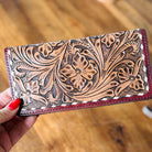 Tooled Leather Checkbook style Wallet, Mens or Women's, Western Wallet, Gifts for Dad, Gifts for Mom Mothers Day