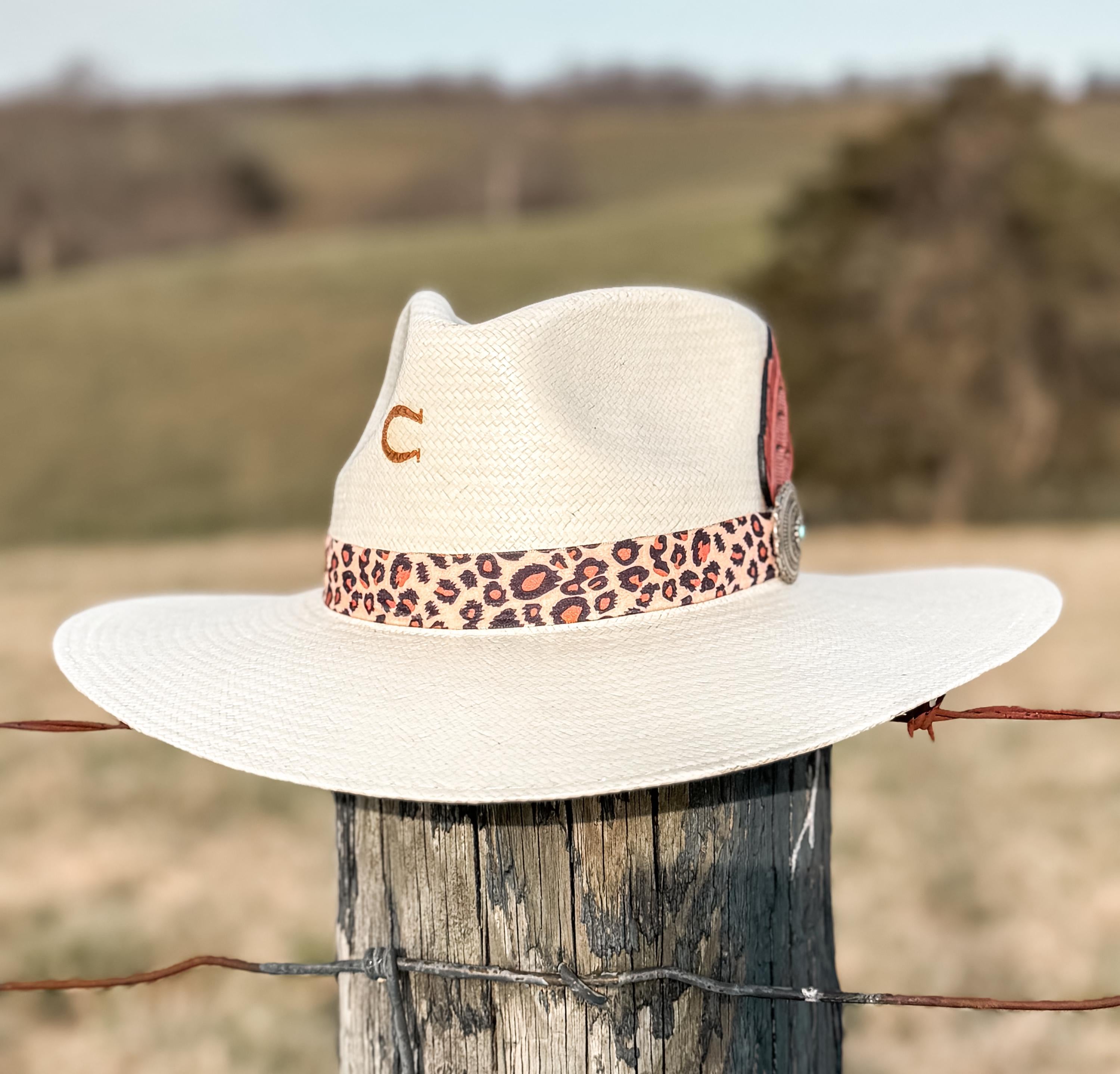 Charlie 1 Horse Coastal Cowgirl Summer Straw Hat Cowgirl Hat, Beach Hat, Women's Straw Palm Hat Spring Break Summer Vacation Leopard band