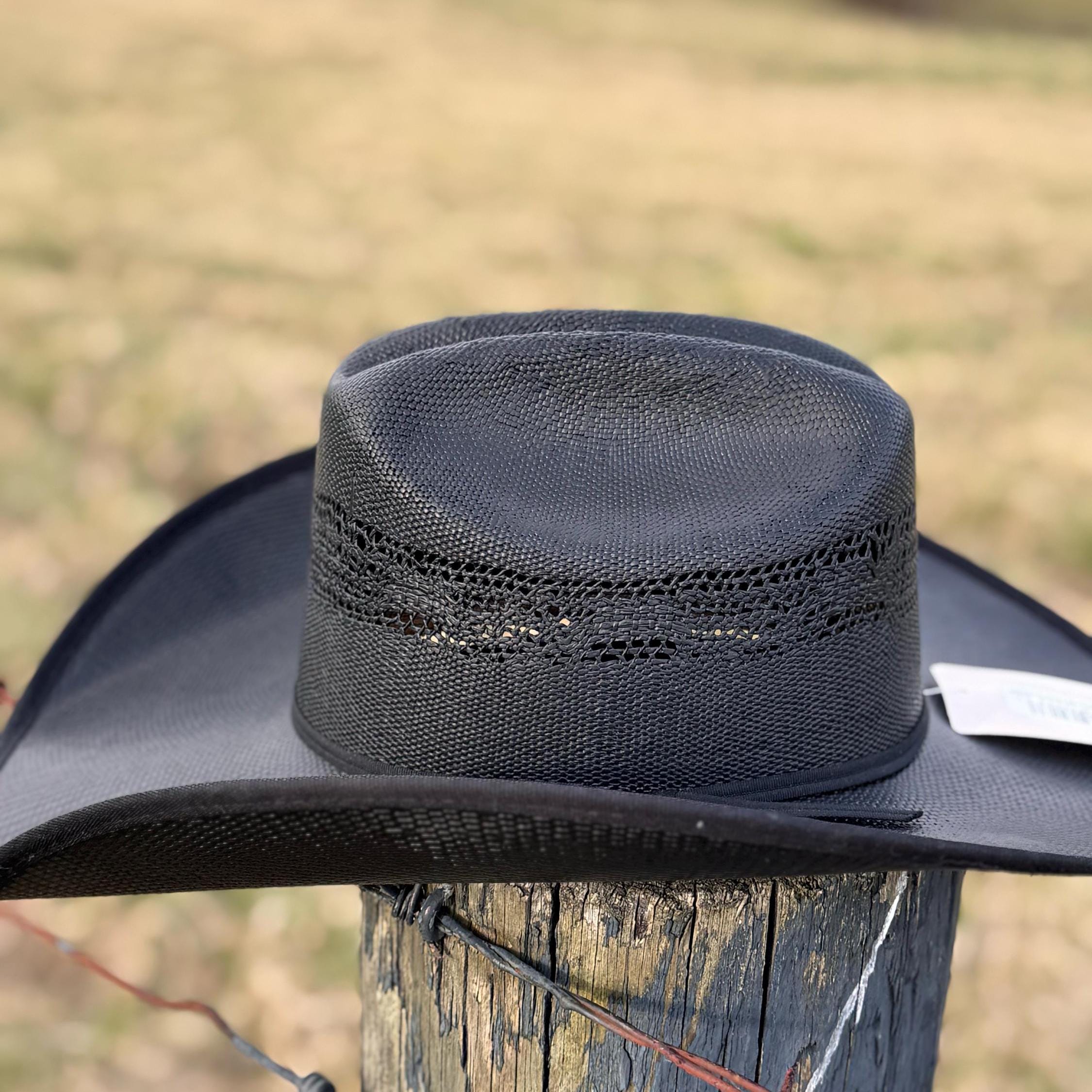 Black Straw Cowboy Hat with black band, Cowgirl Hat, Custom Hat, Cattleman Style, Turned up Brim Mens Hat Women's Hat Summer Hat