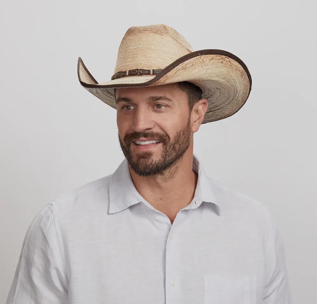 Natural Straw Cowboy Hat with Brick shape Crown, Cowgirl Hat, Custom Hat, Cattleman Style, Turned up Brim Mens Hat Women's Hat Summer Hat