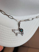 Cow with Turquoise Stone Silver Hat Chain Charm Western Trucker Hat, Chain Decorate Your Own Trucker Hat