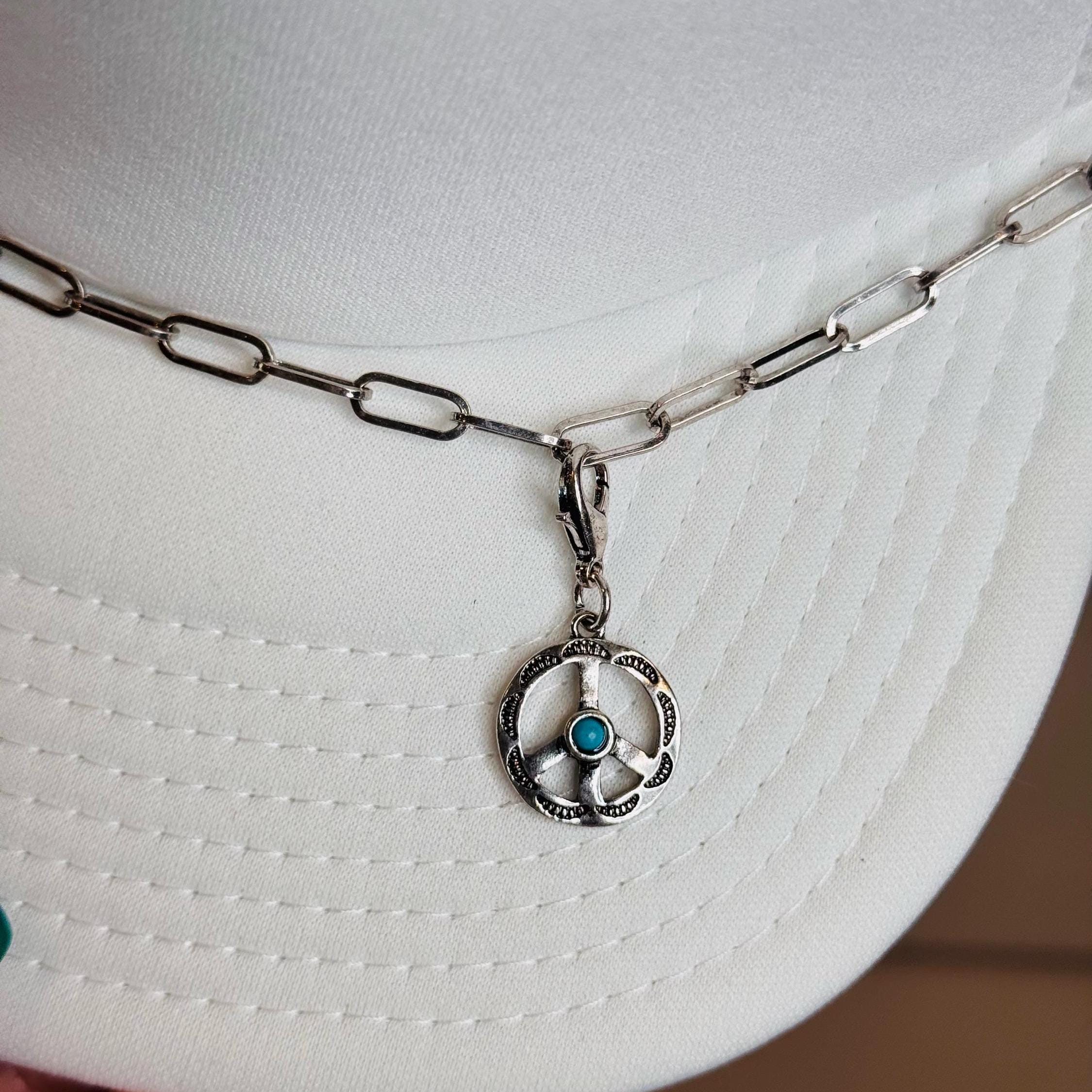 Peace Sign with turquoise stone Hat Chain Charm Western Trucker Hat, Chain Decorate Your Own Trucker Hat