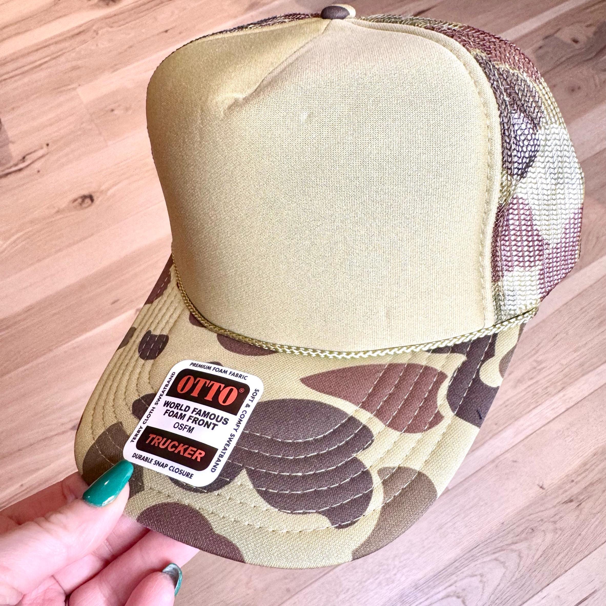 Otto Blank Trucker Hat, DIY Hat for Patches, Camo Trucker Hat, Mesh Back, Snap Back Hat Cap Camouflage Hat