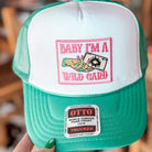 Baby Im a Wild Card, Embroidered Patch, Otto Foam Trucker Hat in Teal, Turquoise Spring Break, Vacation, Beach Hat, Baseball Hat, Sun Hat
