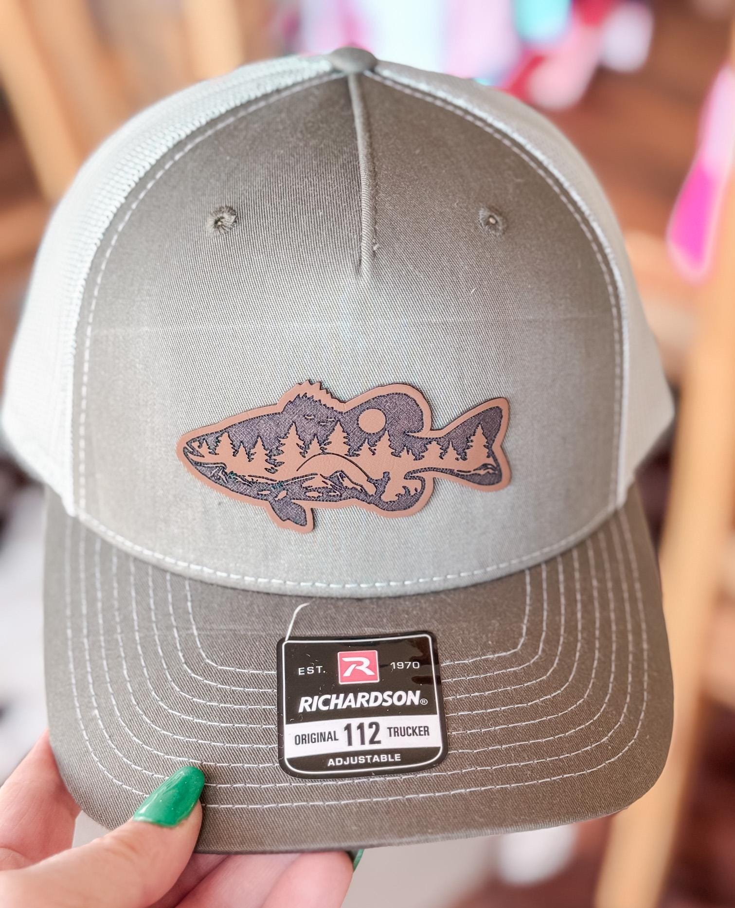 Fishing Leather Patch Hat, Richardson, Spring Break, Vacation, Beach Hat, Baseball Hat, Sun Hat Mens Hat