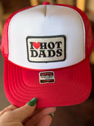 I heart Hot Dads Embroidered Patch, Otto Foam Trucker Hat in Red, Spring Break, Vacation, Beach Hat, Sun Hat