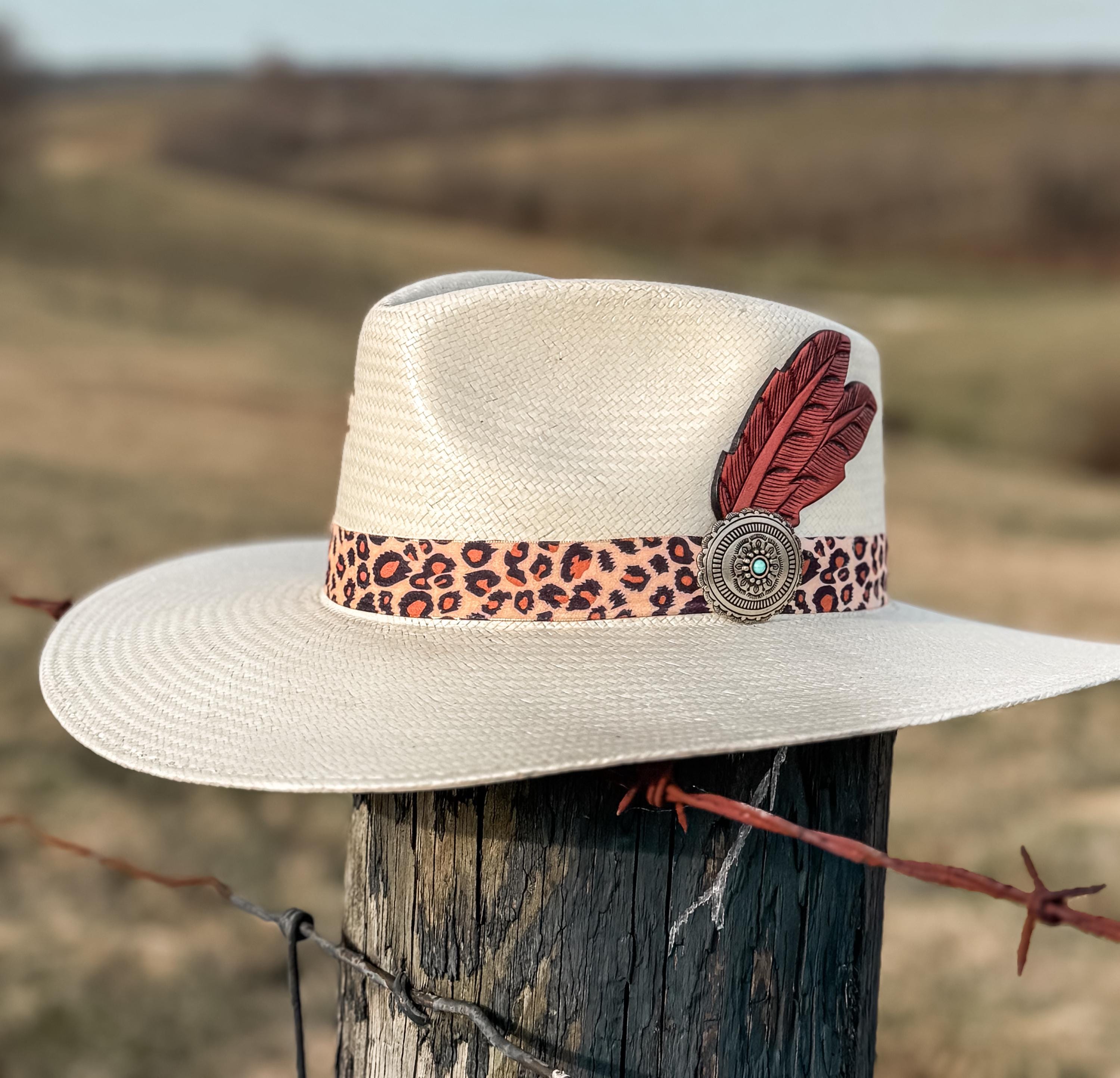 Charlie 1 Horse Coastal Cowgirl Summer Straw Hat Cowgirl Hat, Beach Hat, Women's Straw Palm Hat Spring Break Summer Vacation Leopard band