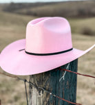 Pink Straw Cowboy Hat with black band, Cowgirl Hat, Custom Hat, Cattleman Style, Turned up Brim