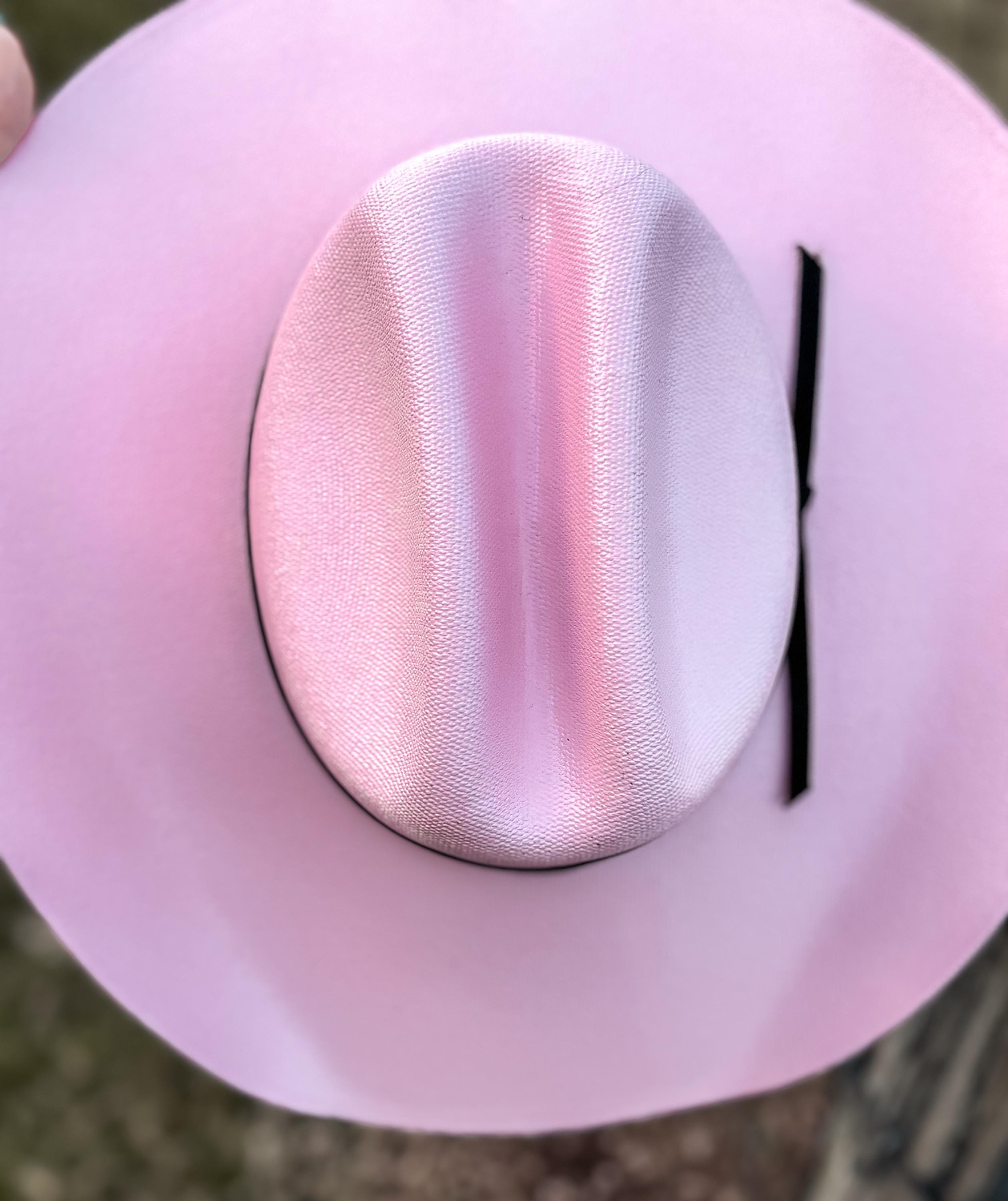 Pink Straw Cowboy Hat with black band, Cowgirl Hat, Custom Hat, Cattleman Style, Turned up Brim