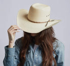 Natural Straw Cowboy Hat with Brick shape Crown, Cowgirl Hat, Custom Hat, Cattleman Style, Turned up Brim Mens Hat Women's Hat Summer Hat