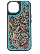 Turquoise Tooled Leather Western Phone Case, Phone Accessory, Phone cover for iPhone 15