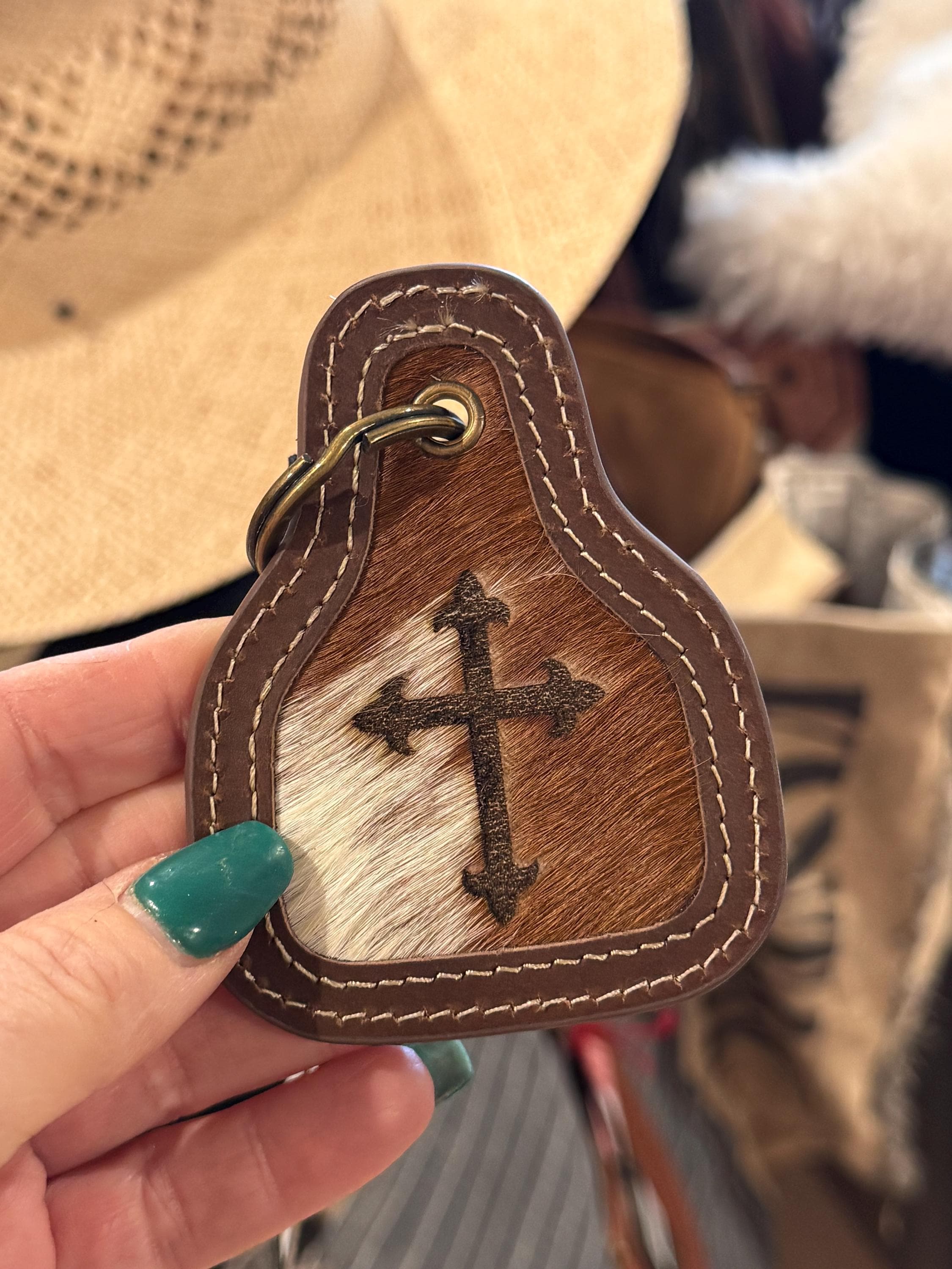 Custom Branded Cowhide Key Fob, Bag Purse Charm, Farm Brand, Name, Initials, Black & White Cowhide Brown White Cow Print Grad Mom Dad Gift