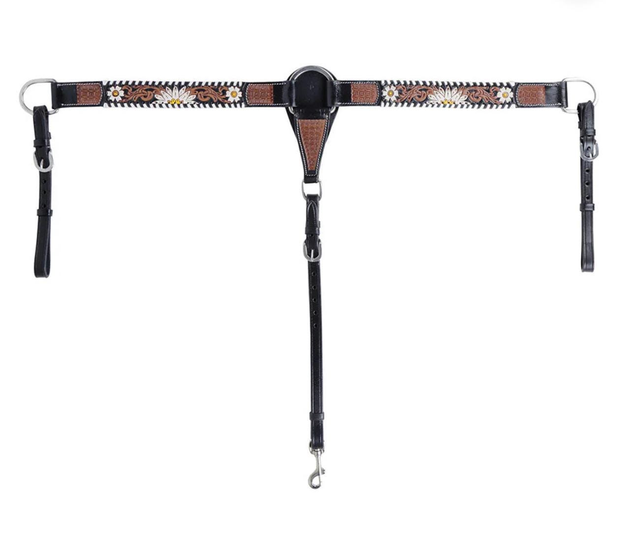 White Daisy and Whipstitch Breast Strap For Horse Riding Horse Tack