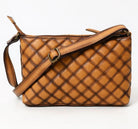 Handmade Genuine Leather Quilted Crossbody Bag, Fair Trade Sustainable Western Purse, Vintage Bootstitch Cowgirl Handbag
