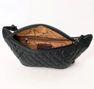 Handmade Black Quilted Leather Fanny Pack, Tooled Floral Western Waist Bag, Genuine Leather Festival Crossbody by American Darling