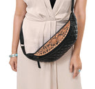 Handmade Black Quilted Leather Fanny Pack, Tooled Floral Western Waist Bag, Genuine Leather Festival Crossbody by American Darling