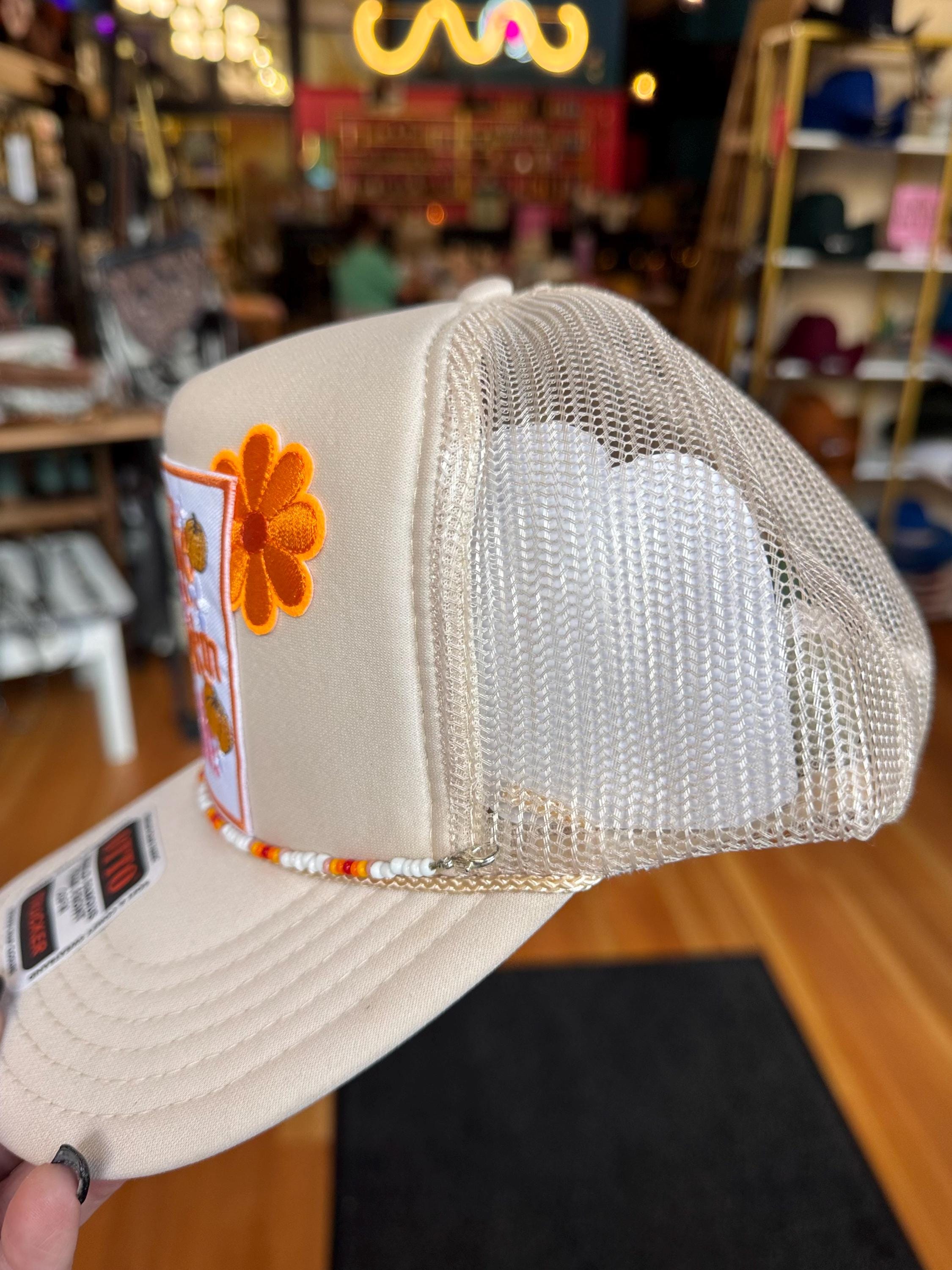 Take Me to the Pumpkin Patch Trucker Hat – Fall Festival Foam Front Snapback Cap with Retro Patch & Beaded Detail
