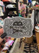 Western Belt Buckle Style Initial Silver Leather Patch