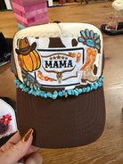 Fall Western Mama Hat | Cowboy Boot | Turquoise Beaded Trucker | Patch Hat | Western Trucker Hatl | Handmade