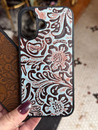 Embossed Leather iPhone 16 Case – Brown or Turquoise