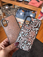 Embossed Leather iPhone 16 Case – Brown or Turquoise