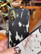 Cowhide Leather iPhone 16 Case – Brown and White or Black and White Hide