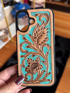 Turquoise Tooled Leather Western iPhone 16 Case