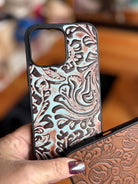 Embossed Leather iPhone 16 Pro Case – Brown or Turquoise