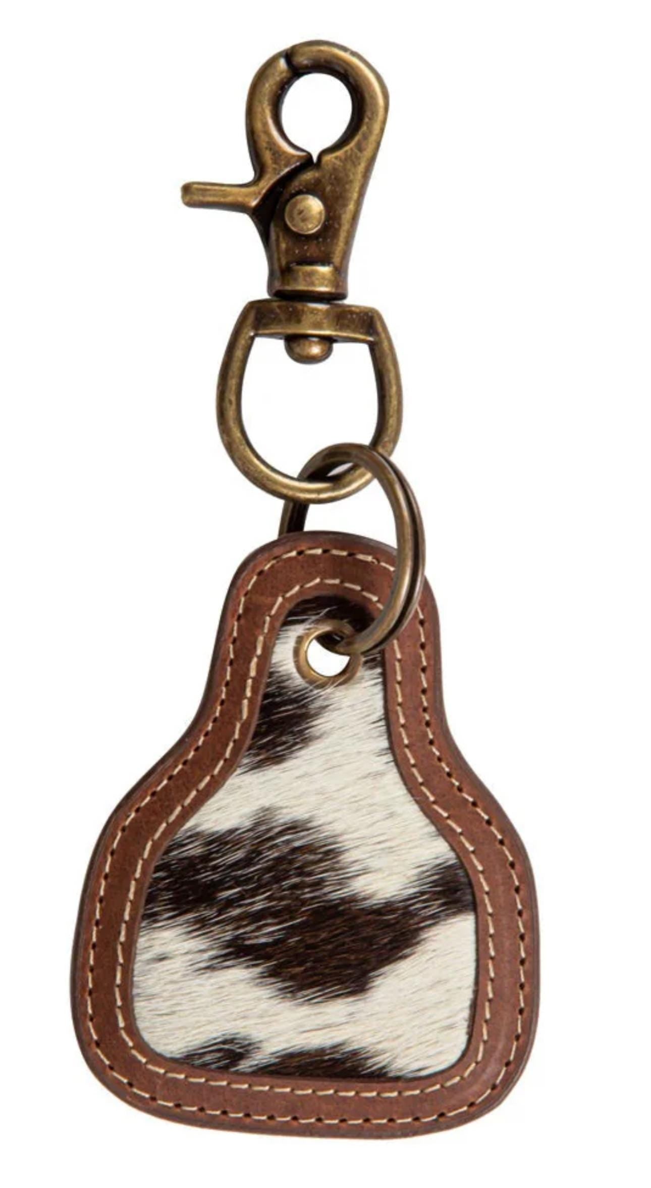 Leopard Monogram Cowhide Keychain Purse Charm