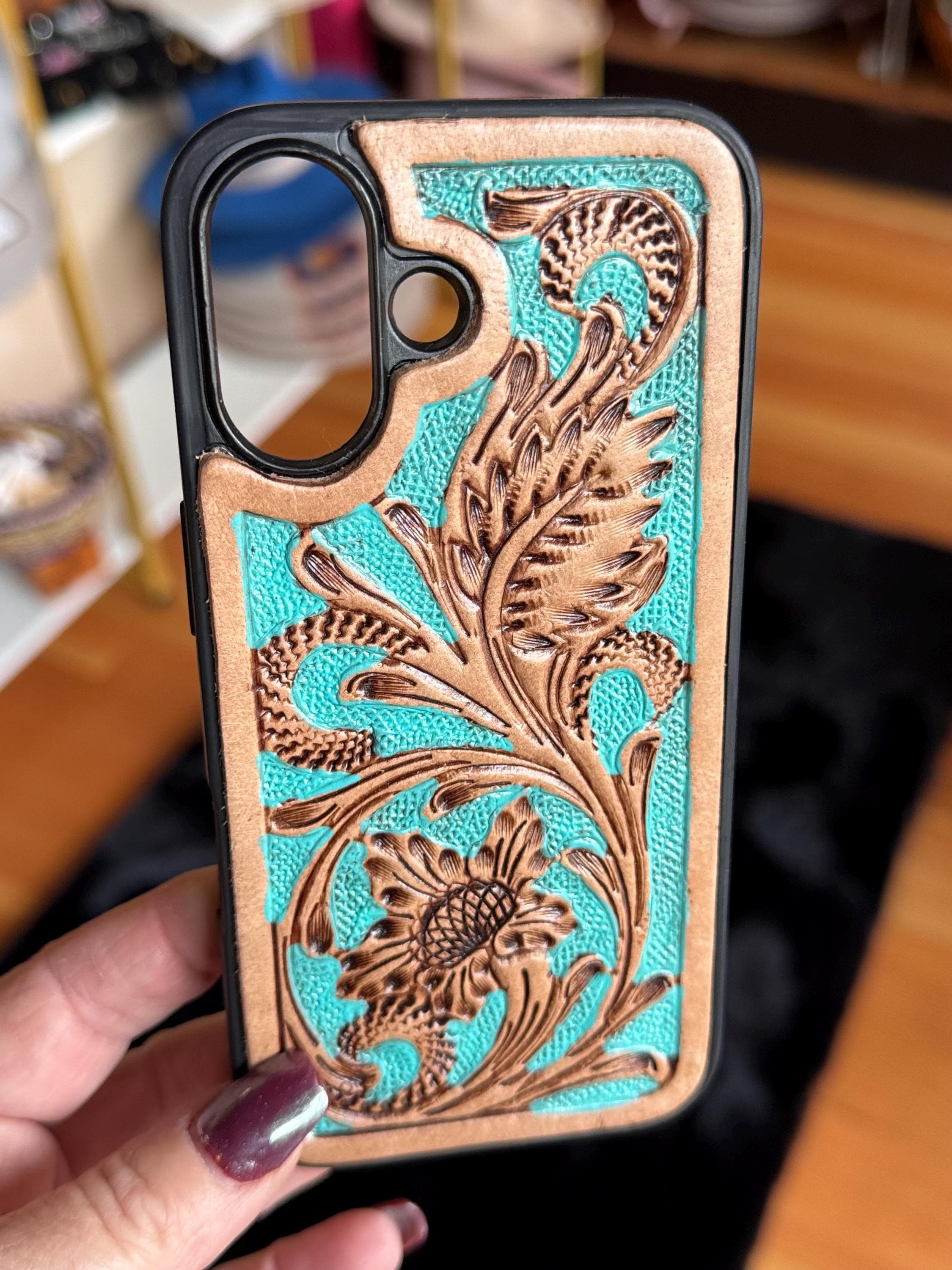 Turquoise Tooled Leather Western iPhone 16 Case