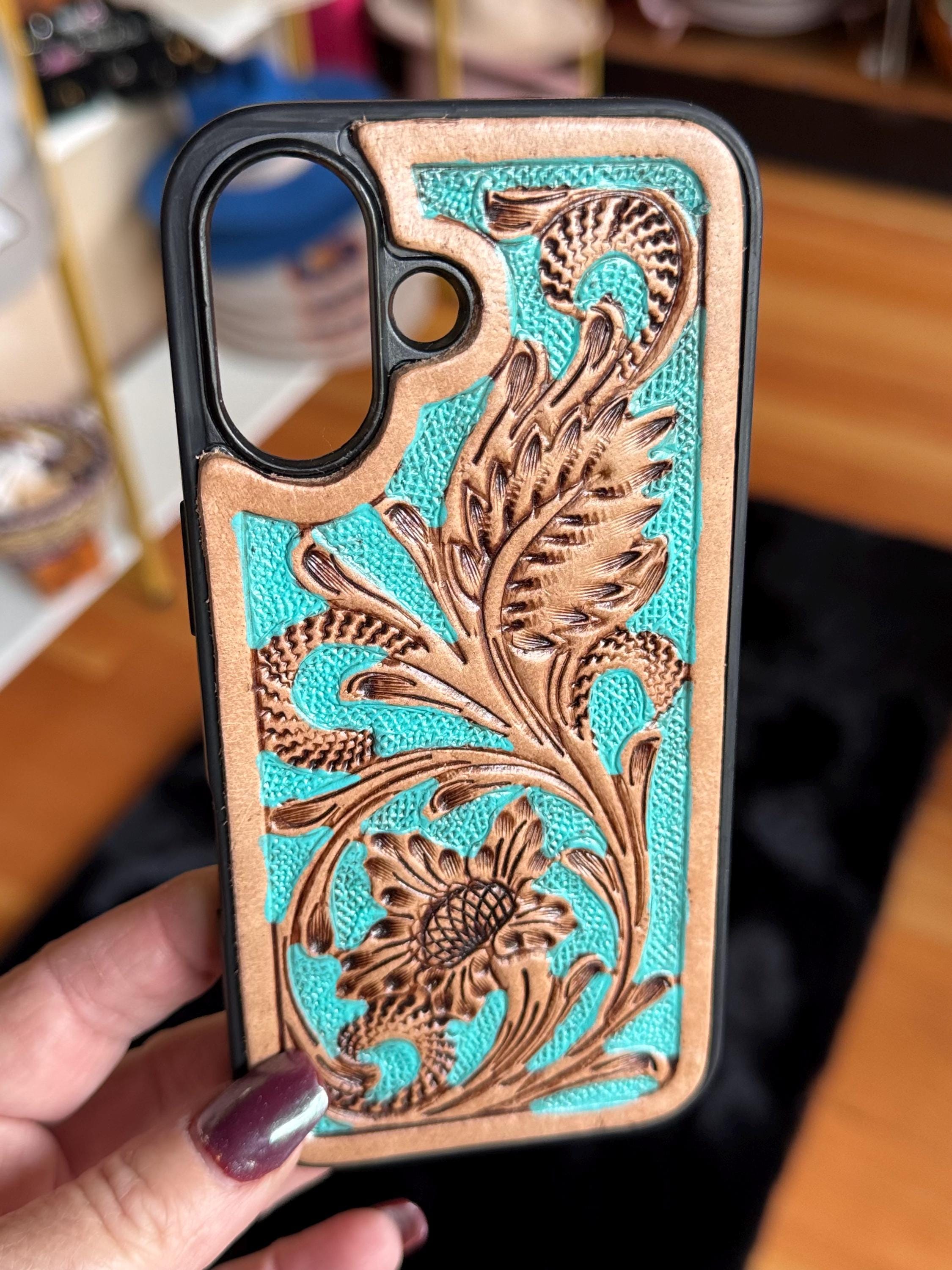 Turquoise Tooled Leather Western iPhone 16 Case