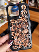 Black and Brown Tooled Leather Western iPhone 16 Pro Max Case